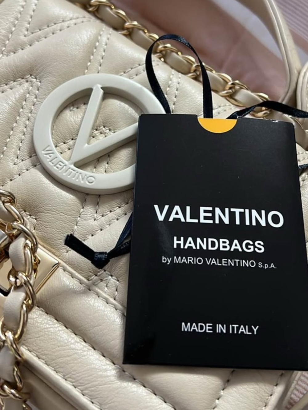 Valentino Cream Quilted Crossbody with Gold Chain and Logo - Picture 6 of 13
